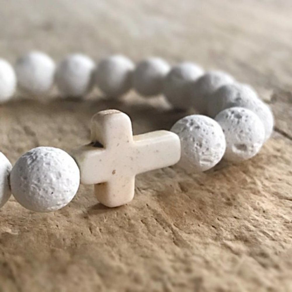 White Lava Stone Cross Bracelet
